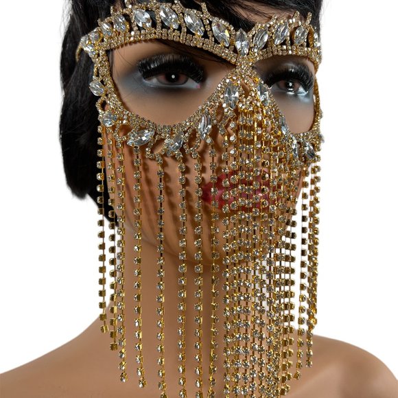 Crystal Tassel Face Mask Halloween Mask Masquerade Mask Women Rhinestone Jewelry - Picture 15 of 15